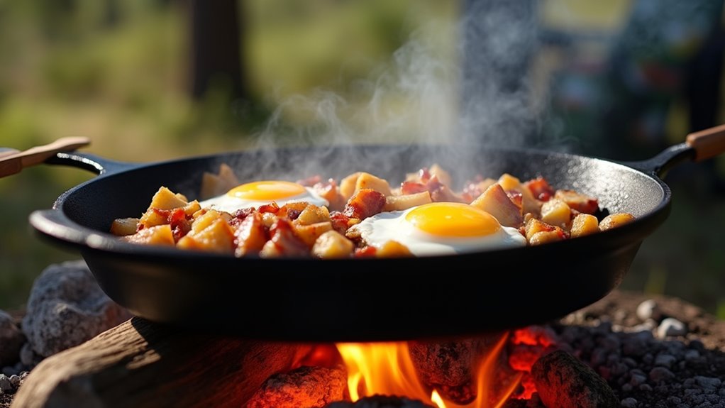 bacon potatoes eggs outdoors