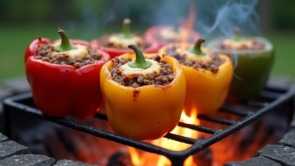 campfire stuffed peppers cooking