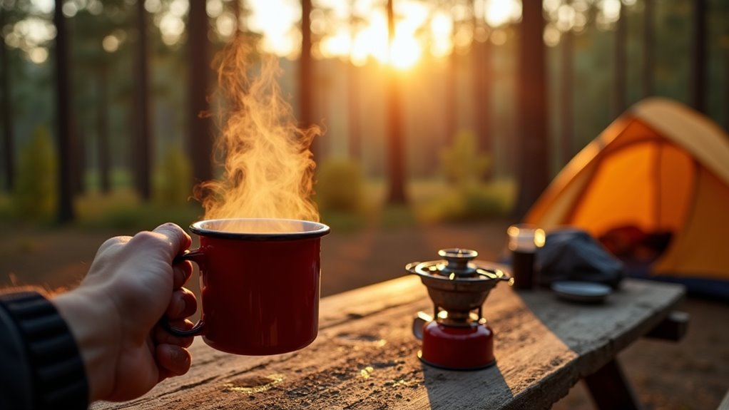 camping morning coffee enjoyment
