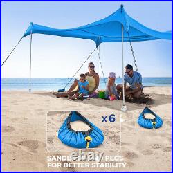 10X10ft 4 Poles Beach Canopy Family Sun Shelter Pop Up Beach Tent Sun Blue UPF50