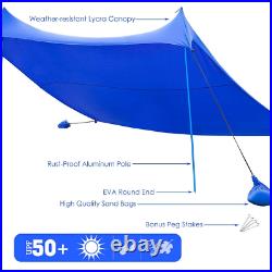 10 ft x 9 ft Family Beach Tent Canopy Sunshade with 4 Poles Compact Size Blue