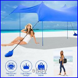 10 ft x 9 ft Family Beach Tent Canopy Sunshade with 4 Poles Compact Size Blue