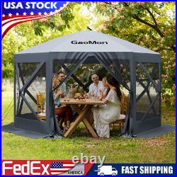 10'x10' / 12'x12' Camping Gazebo Pop Up Canopy Screen Tent 6 Sided Sun Shelter