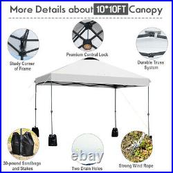 10x10 FT Pop up Canopy Tent Wheeled Carry Bag 4 Canopy Sand Bag White