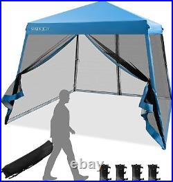 10x10 Ft Pop Up Canopy with Netting Slanted Leg Outdoor Canopy with Roller