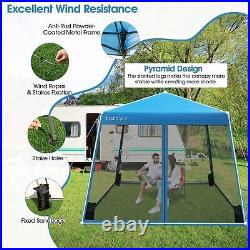 10x10 Ft Pop Up Canopy with Netting Slanted Leg Outdoor Canopy with Roller