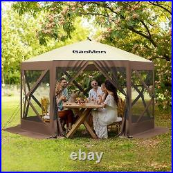 10x10ft / 12 x12ft Camping Gazebo Pop Up Canopy Screen Tent 6 Sided Sun Shelter