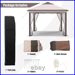11'x11' 2-Tier Pop-Up Gazebo Tent Portable Canopy Shelter Carry Bag Mesh Beige