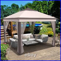 11'x11' 2-Tier Pop-Up Tent Portable Canopy Shelter Carry Bag Mesh Beige