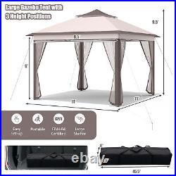 11'x11' 2-Tier Pop-Up Tent Portable Canopy Shelter Carry Bag Mesh Beige
