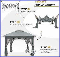 13x13Ft Easy Pop Up Canopy Tent Instant Folding Shelter with Mosquito Netting