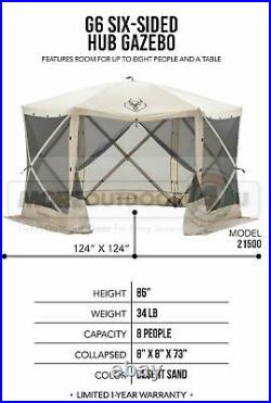 21500 G6 Gazelle 6 Sided Portable Screened Gazebo Canopy Yard Tent 10X10