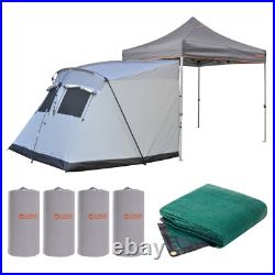 3m Gazebo + Side Wall 5 Person Tent + Ultramesh 3x6m Mat Camp Setup