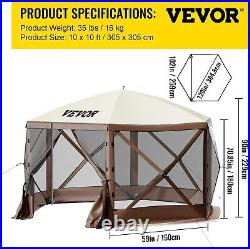 6 Sided Pop-up Camping Canopy Shelter Tent. Gazebo Screen Tent 10 x 10 ft