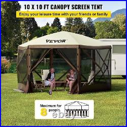 6 Sided Pop-up Camping Canopy Shelter Tent. Gazebo Screen Tent 10 x 10 ft