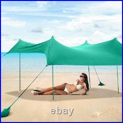 7' x 7' Foot Beach Tent Green Canopy With Poles Stakes Outdoor Backyard Sunshade