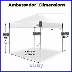 Ambassador Instant 10' x 10', Roller Bag and 4 Piece Spike Gray Shelter Canopy