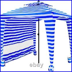 Beach Cabana Canopy Shelter Sun Shade Tent 6' X 6'x6', Blue White Striped