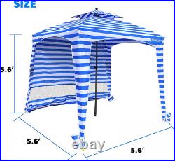 Beach Cabana Canopy Shelter Sun Shade Tent 6' X 6'x6', Blue White Striped