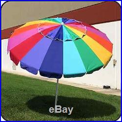 Beach Umbrella Tilting Vented Rainbow Large 8 Foot Outdoor Tilt Sturdy Sun Shade