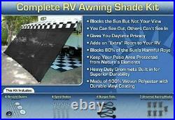 Black RV Awning Shade Complete Kit 10' X 16' Sun Shade Canopy Shelter