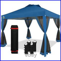 CROWN SHADES 10 x 10 Ft Pop Up Gazebo with Mosquito Net Sidewalls, Blue (Used)