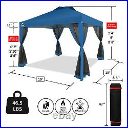 CROWN SHADES 10 x 10 Ft Pop Up Gazebo with Mosquito Net Sidewalls, Blue (Used)