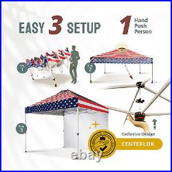 CROWN SHADES 10x10 Ft Canopy Tent withSidewall & Push Lock, American Flag (Used)