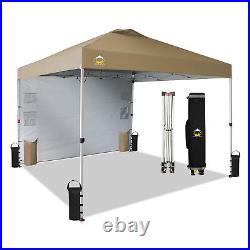 CROWN SHADES 10x10 Ft Pop Up Canopy Tent withOrganizer Pocket Sidewall, Beige(Used)