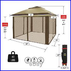 CROWN SHADES 11 x 11 Ft Pop Up Gazebo Shelter withNet Walls, Beige/Coffee (Used)