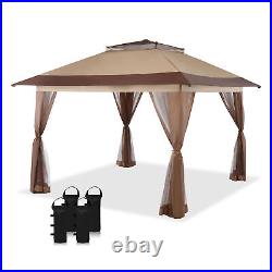 CROWN SHADES 13'x13' Gazebo Canopy, Beige&Coffee (Used)