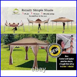 CROWN SHADES 13'x13' Gazebo Canopy, Beige&Coffee (Used)