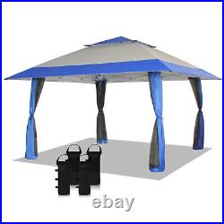 CROWN SHADES 13 x 13 Ft Pop Up Gazebo Shelter with4 Net Sidewalls, Blue/Grey(Used)