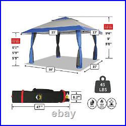 CROWN SHADES 13 x 13 Ft Pop Up Gazebo Shelter with4 Net Sidewalls, Blue/Grey(Used)