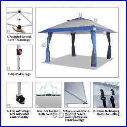 CROWN SHADES 13 x 13 Ft Pop Up Gazebo Shelter with4 Net Sidewalls, Blue/Grey(Used)