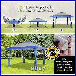 CROWN SHADES 13 x 13 Ft Pop Up Gazebo Shelter with4 Net Sidewalls, Blue/Grey(Used)