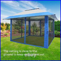 CROWN SHADES 13 x 13 Ft Pop Up Gazebo Shelter with4 Net Sidewalls, Blue/Grey(Used)