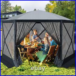 Camping Gazebo 12' x12' Pop-up Camping Canopy Shelter 6 Sided Sun Shade Portable