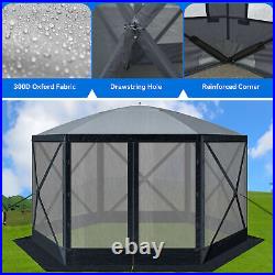Camping Gazebo 12' x12' Pop-up Camping Canopy Shelter 6 Sided Sun Shade Portable