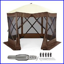 Camping Gazebo 12x12ft Portable Pop Up Canopy Screen Tent for Outdoor Brown