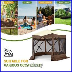 Camping Gazebo 12x12ft Portable Pop Up Canopy Screen Tent for Outdoor Brown