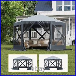 Camping Gazebo 12x12ft Portable Pop Up Canopy Screen Tent for Outdoor Grey