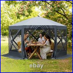 Camping Gazebo 12x12ft Portable Pop Up Canopy Screen Tent for Outdoor Grey