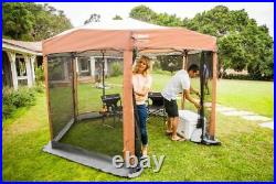 Canopy Tent Screened Sun Shade Instant Setup Ground Stakes Portable Brown New
