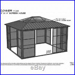 Conner Screen Room 12x14 Aluminum Frame Galvanize Roof Polycarbonate Panels UV