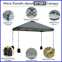 Costway 10x10 FT Pop up Canopy Tent Wheeled Carry Bag 4 Canopy Sand Bag Grey