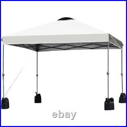 Costway 10x10 FT Pop up Canopy Tent Wheeled Carry Bag 4 Canopy Sand Bag White
