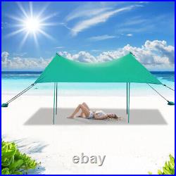 Costway Family Beach Tent Canopy With 4 Poles Sandbag Anchors 10X9 Upf50+ Green