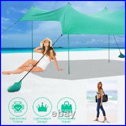 Costway Family Beach Tent Canopy With 4 Poles Sandbag Anchors 10X9 Upf50+ Green
