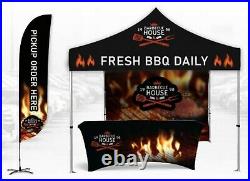 Custom 10 x 10 Tent Combo, 300D Tent Cover, Backwall, 11ft Flag, 8ft Table Throw